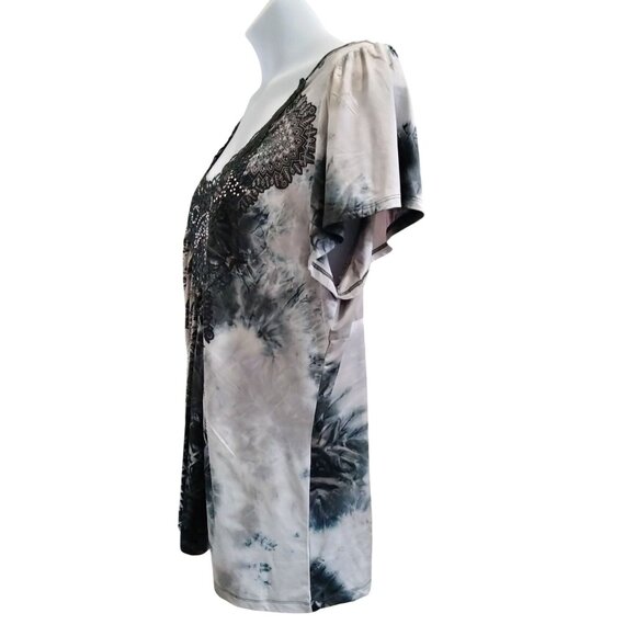 OneWorld Live And Let Live Plus Size 2X Top Tunic Lace Detail Tie-Dye Scoop Neck - Picture 5 of 9